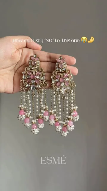 Blush pearl chandelier jhumkas