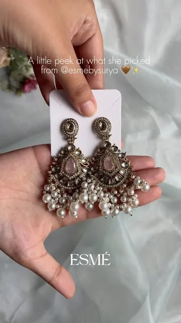 Mocha stone pearl jhumkis