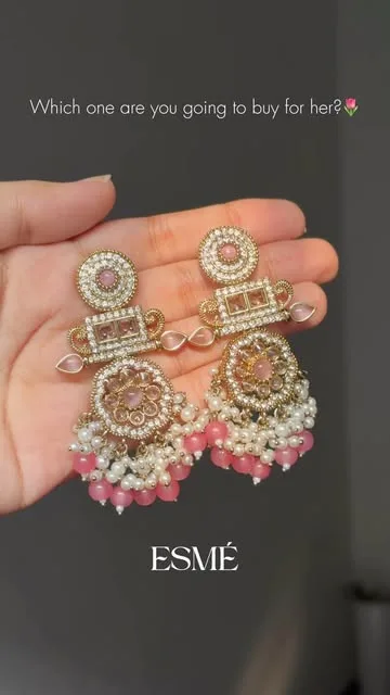 Rose kundan pearl danglers